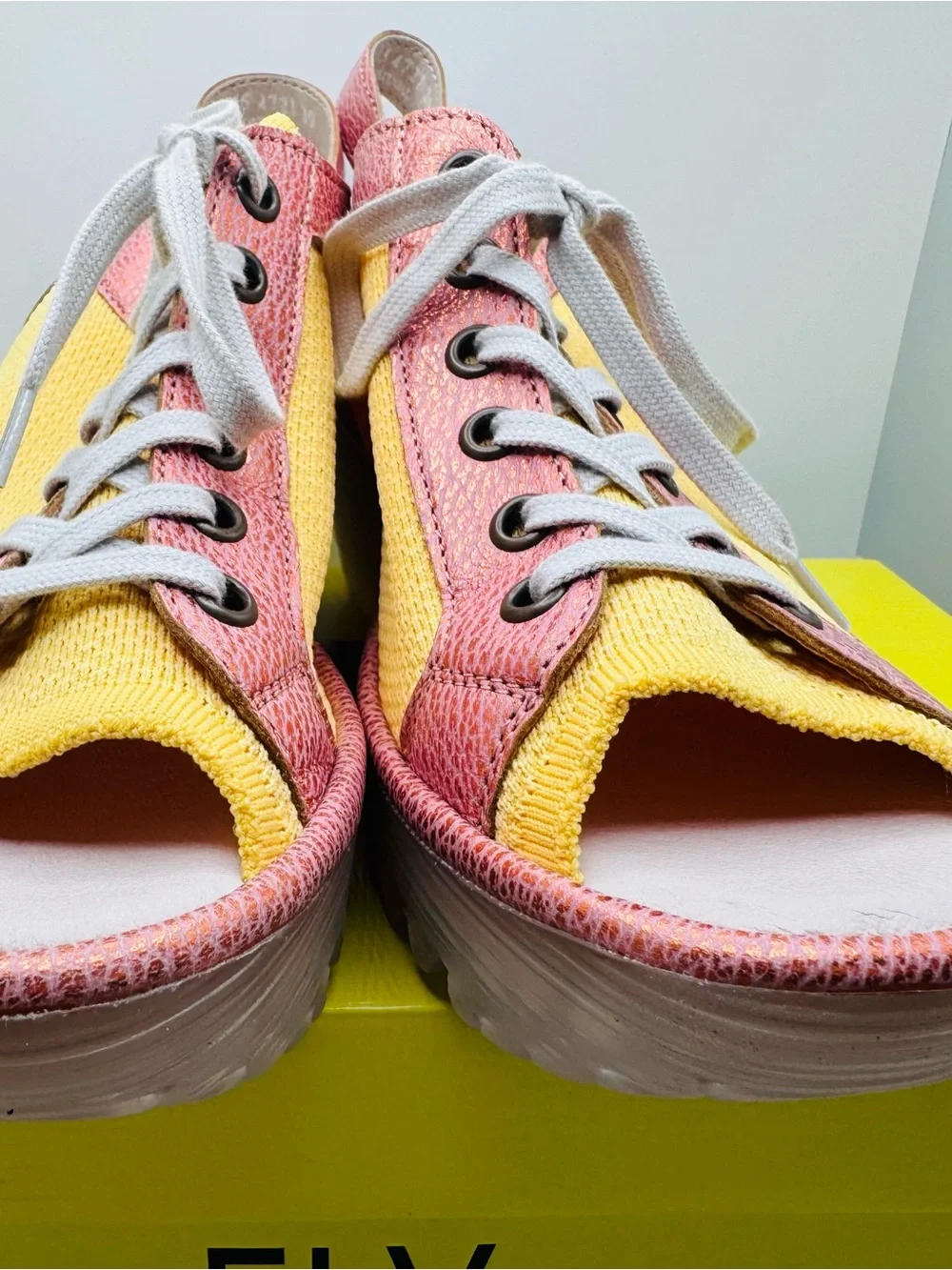 Fly London Yellow and Pink Lace-Up Women's Sneakers